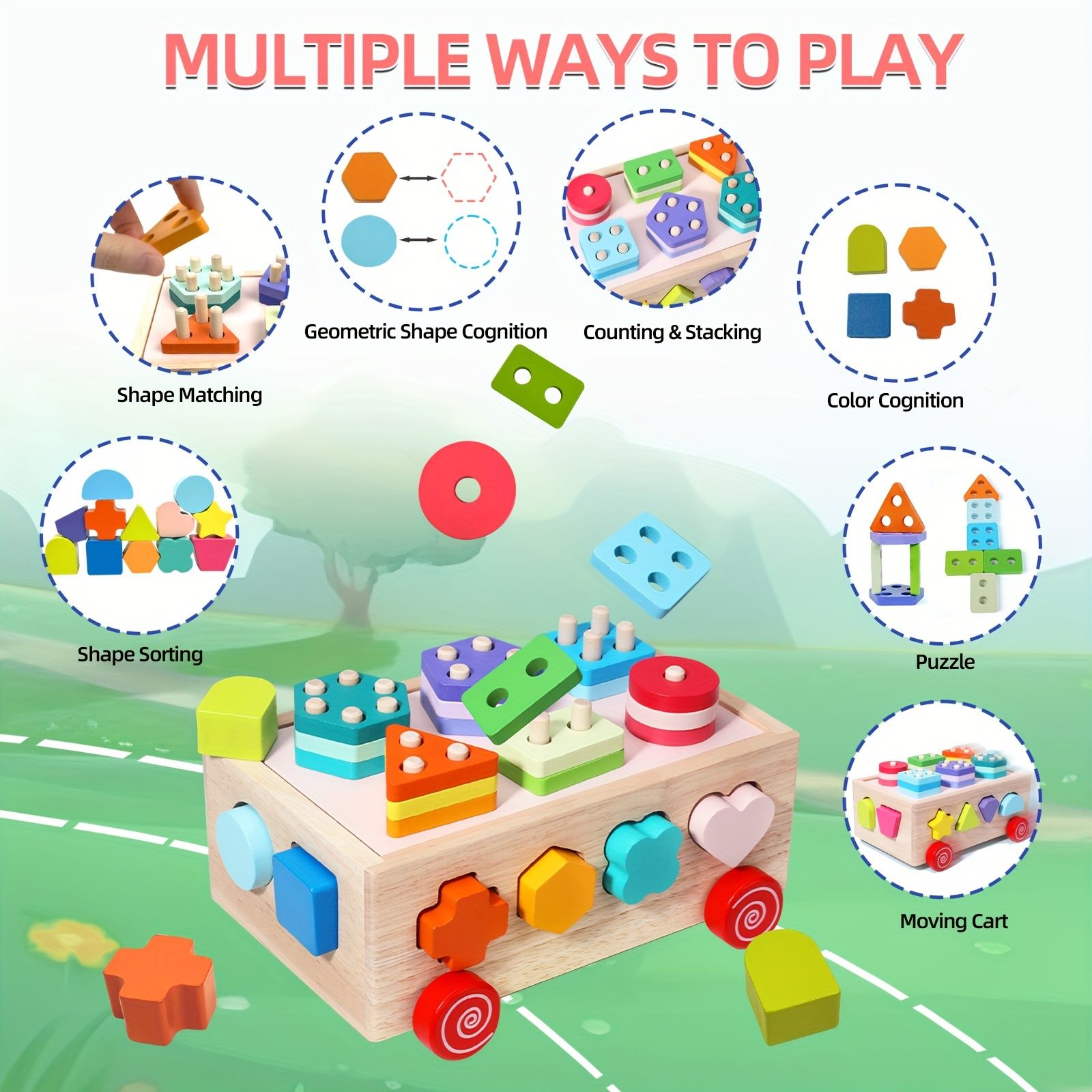 color wooden shape sorting toy, educational toy Australia, kids wooden toy, shape recognition, colour recognition, early childhood development, toddler puzzle, toy with wheels, Australian toy, wooden learning toy