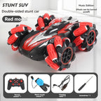 2.4G remote control car, electric stunt car, drifting car, spray function, kids toy car, double-sided stunt car, watch remote control, outdoor RC toy, rechargeable toy car - Blue - Size Dual-control