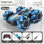 2.4G remote control car, electric stunt car, drifting car, spray function, kids toy car, double-sided stunt car, watch remote control, outdoor RC toy, rechargeable toy car - Red - Size Dual-control