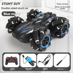 2.4G remote control car, electric stunt car, drifting car, spray function, kids toy car, double-sided stunt car, watch remote control, outdoor RC toy, rechargeable toy car - Red - Size Dual-control