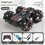 2.4G remote control car, electric stunt car, drifting car, spray function, kids toy car, double-sided stunt car, watch remote control, outdoor RC toy, rechargeable toy car - Red - Size Dual-control