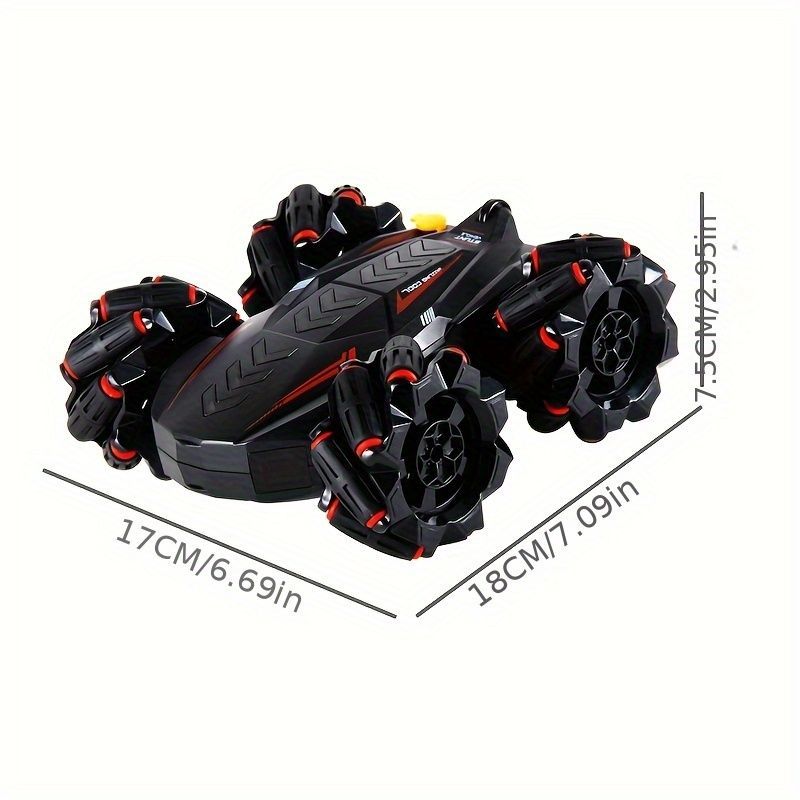 2.4G remote control car, electric stunt car, drifting car, spray function, kids toy car, double-sided stunt car, watch remote control, outdoor RC toy, rechargeable toy car - Red - Size Dual-control