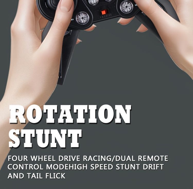 2.4G remote control car, electric stunt car, drifting car, spray function, kids toy car, double-sided stunt car, watch remote control, outdoor RC toy, rechargeable toy car - black and blue - Size Dual-control