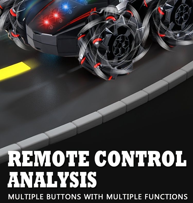2.4G remote control car, electric stunt car, drifting car, spray function, kids toy car, double-sided stunt car, watch remote control, outdoor RC toy, rechargeable toy car - black and blue - Size Dual-control