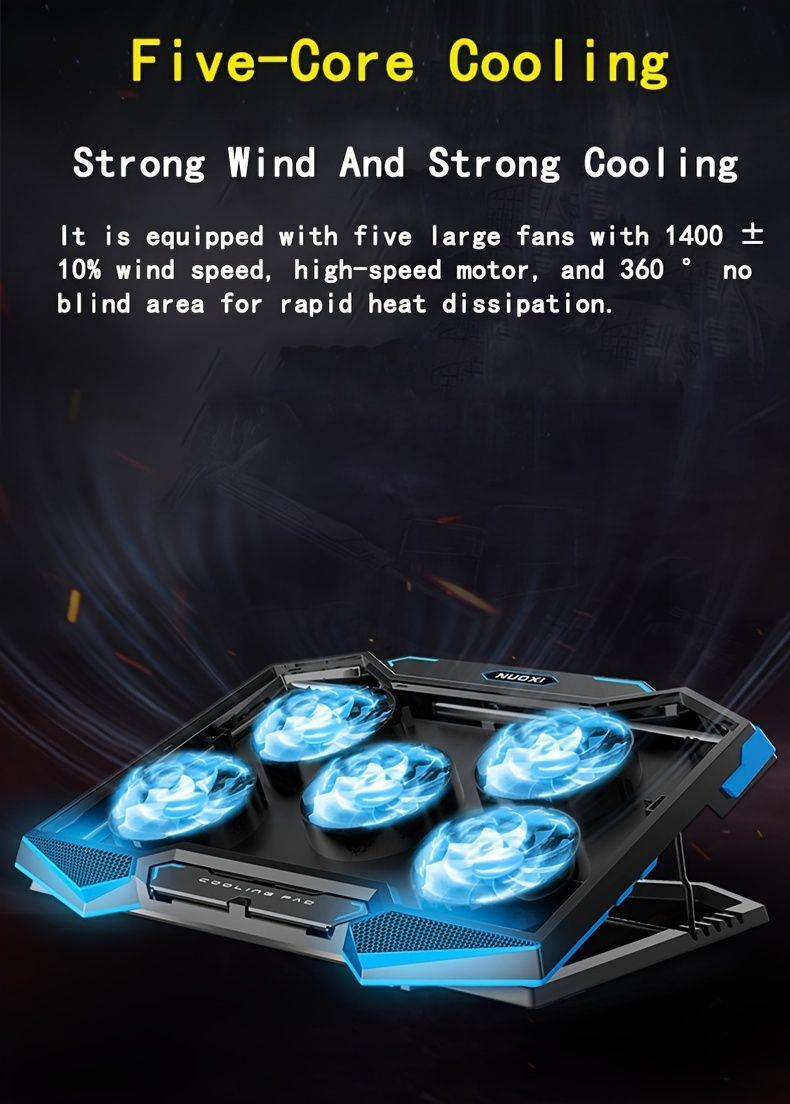 Laptop Cooling Pad Five-Core Cooling Foldable Stand Adjustable Stand Laptop - Red - Size Universal