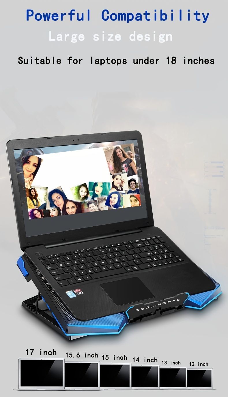 Laptop Cooling Pad Five-Core Cooling Foldable Stand Adjustable Stand Laptop - Red - Size Universal