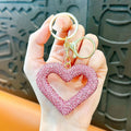 red heart keychain, hollowed-out clay keychain, full diamond keychain, car key accessory, women's fashion accessory, Australian fashion, gift for her, sparkly keychain, clay keyring - Pink - Size Simple buckle