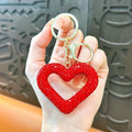 red heart keychain, hollowed-out clay keychain, full diamond keychain, car key accessory, women's fashion accessory, Australian fashion, gift for her, sparkly keychain, clay keyring - Red - Size Simple buckle