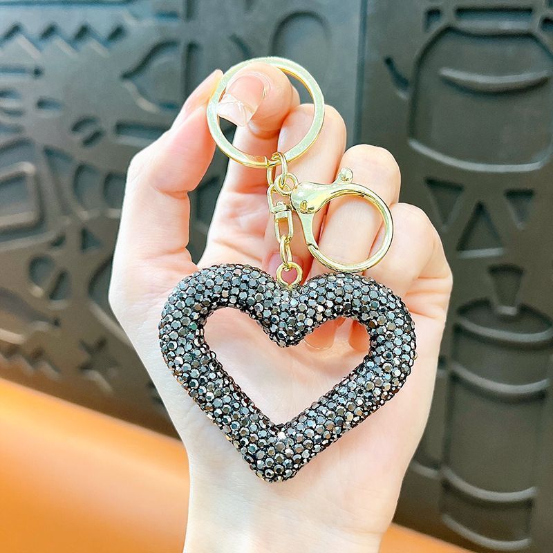 red heart keychain, hollowed-out clay keychain, full diamond keychain, car key accessory, women's fashion accessory, Australian fashion, gift for her, sparkly keychain, clay keyring - Red - Size Simple buckle
