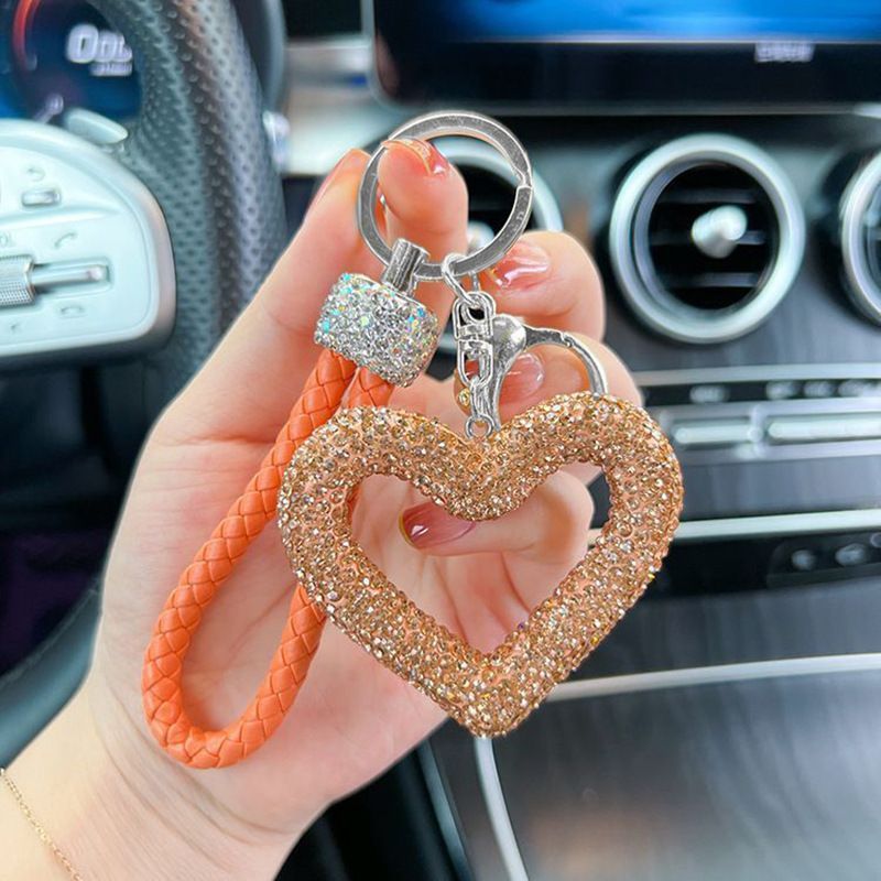 red heart keychain, hollowed-out clay keychain, full diamond keychain, car key accessory, women's fashion accessory, Australian fashion, gift for her, sparkly keychain, clay keyring - Red - Size Simple buckle