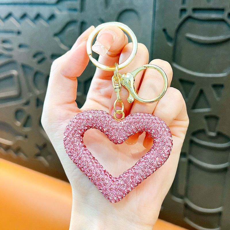 red heart keychain, hollowed-out clay keychain, full diamond keychain, car key accessory, women's fashion accessory, Australian fashion, gift for her, sparkly keychain, clay keyring - Red - Size Simple buckle