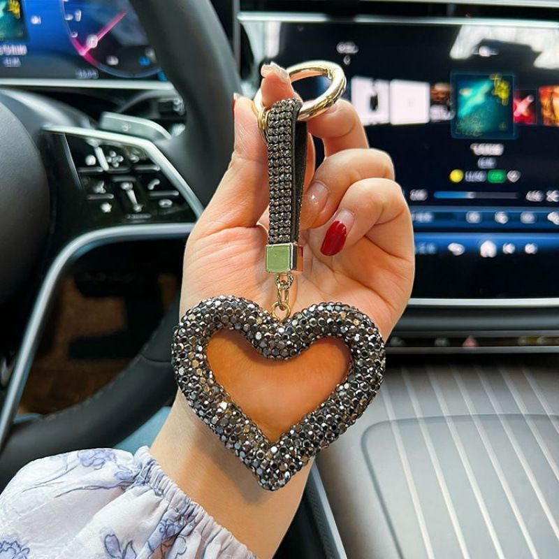 red heart keychain, hollowed-out clay keychain, full diamond keychain, car key accessory, women's fashion accessory, Australian fashion, gift for her, sparkly keychain, clay keyring - Red - Size Simple buckle