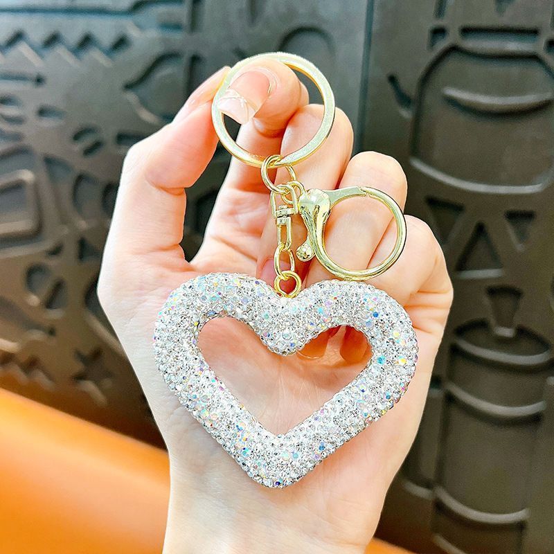 red heart keychain, hollowed-out clay keychain, full diamond keychain, car key accessory, women's fashion accessory, Australian fashion, gift for her, sparkly keychain, clay keyring - White - Size Simple buckle