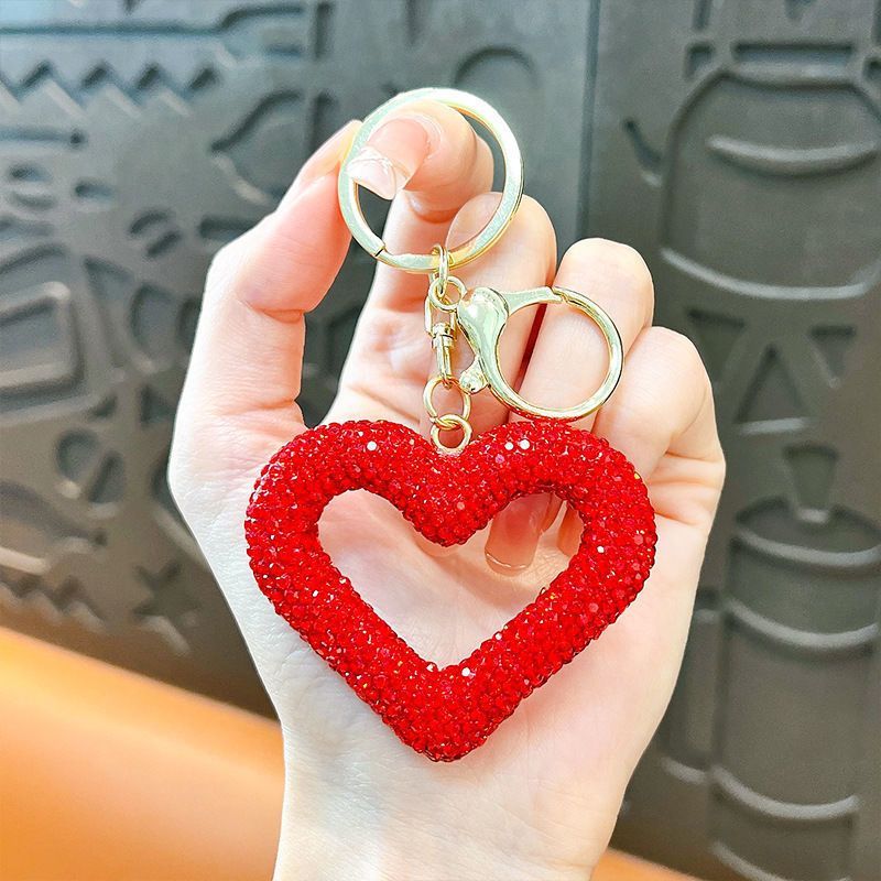 red heart keychain, hollowed-out clay keychain, full diamond keychain, car key accessory, women's fashion accessory, Australian fashion, gift for her, sparkly keychain, clay keyring - White - Size Simple buckle