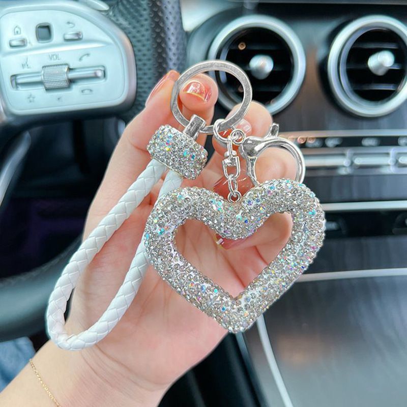 red heart keychain, hollowed-out clay keychain, full diamond keychain, car key accessory, women's fashion accessory, Australian fashion, gift for her, sparkly keychain, clay keyring - White - Size Simple buckle