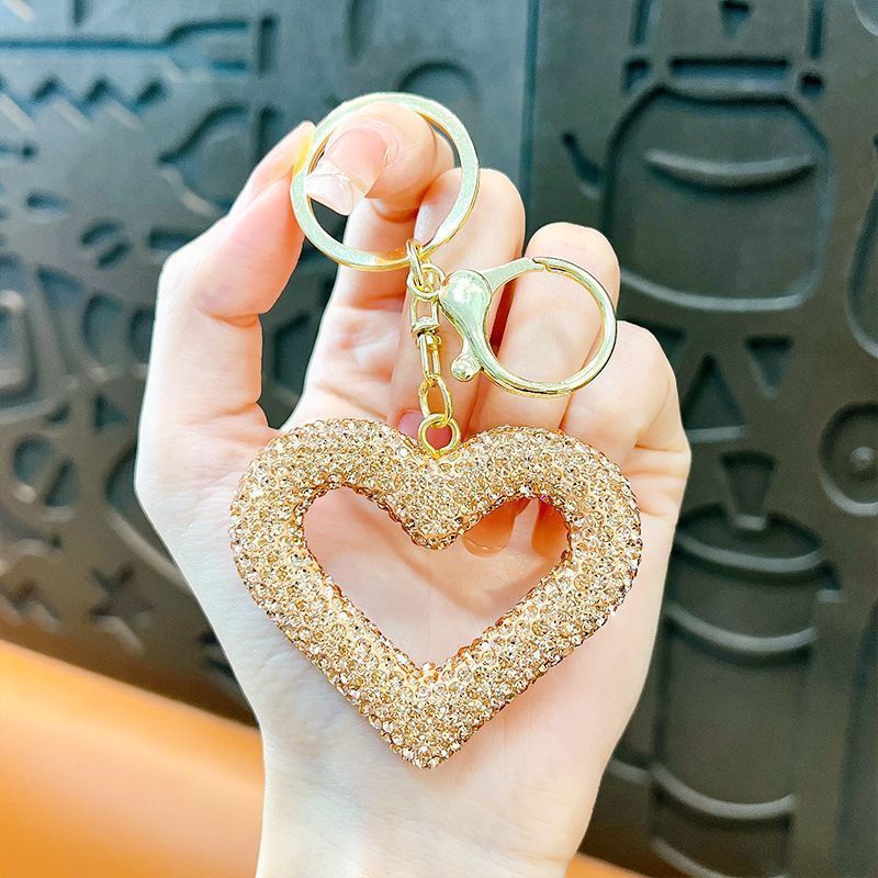 red heart keychain, hollowed-out clay keychain, full diamond keychain, car key accessory, women's fashion accessory, Australian fashion, gift for her, sparkly keychain, clay keyring - White - Size Simple buckle