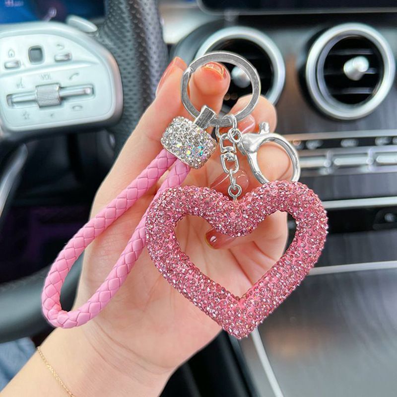 red heart keychain, hollowed-out clay keychain, full diamond keychain, car key accessory, women's fashion accessory, Australian fashion, gift for her, sparkly keychain, clay keyring - White - Size Simple buckle