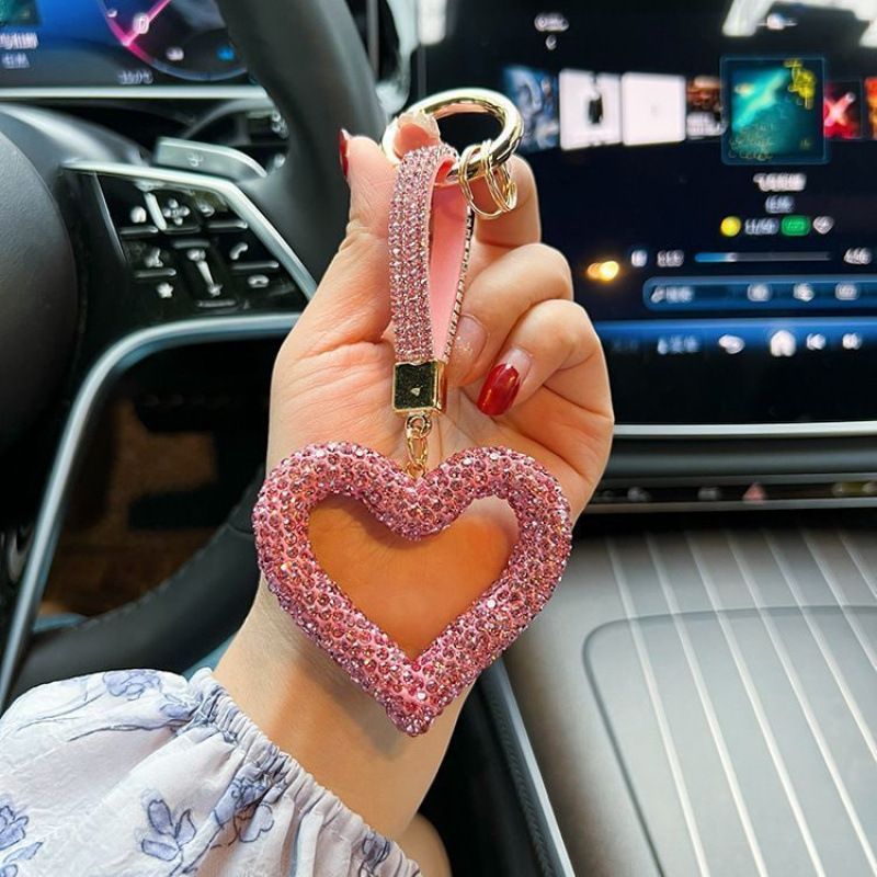 red heart keychain, hollowed-out clay keychain, full diamond keychain, car key accessory, women's fashion accessory, Australian fashion, gift for her, sparkly keychain, clay keyring - White - Size Simple buckle