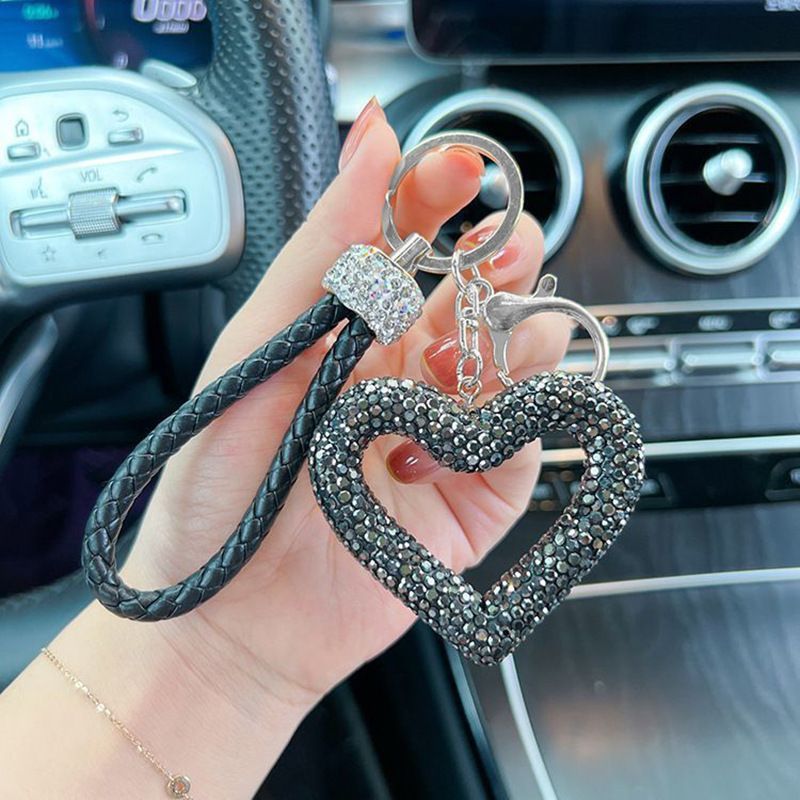 red heart keychain, hollowed-out clay keychain, full diamond keychain, car key accessory, women's fashion accessory, Australian fashion, gift for her, sparkly keychain, clay keyring - White - Size Simple buckle