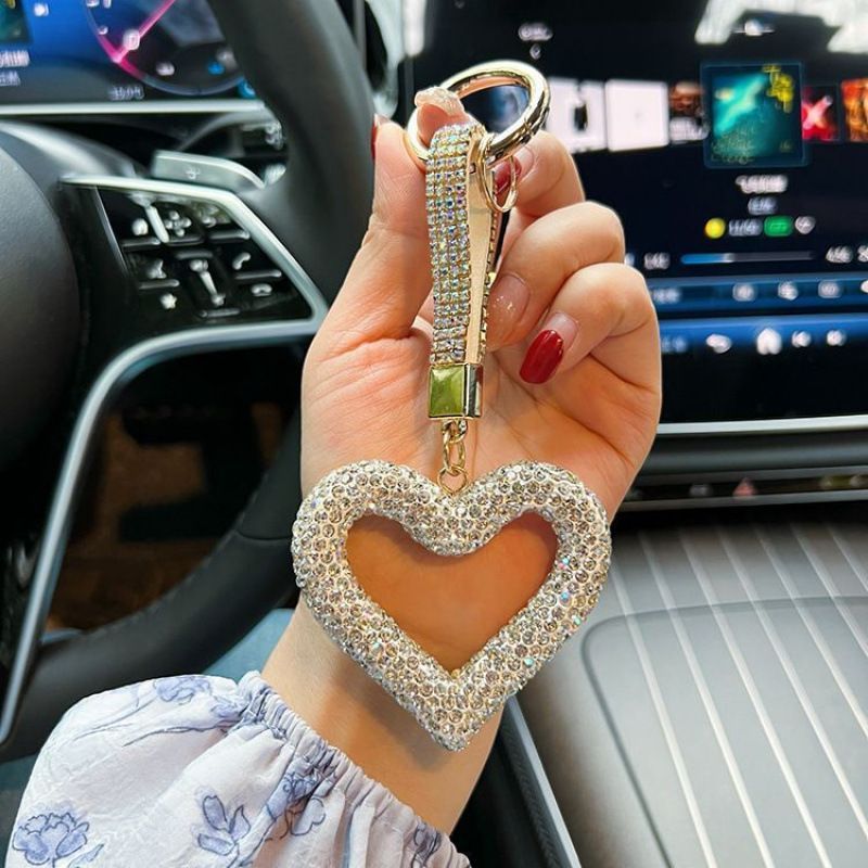 red heart keychain, hollowed-out clay keychain, full diamond keychain, car key accessory, women's fashion accessory, Australian fashion, gift for her, sparkly keychain, clay keyring - White - Size Simple buckle