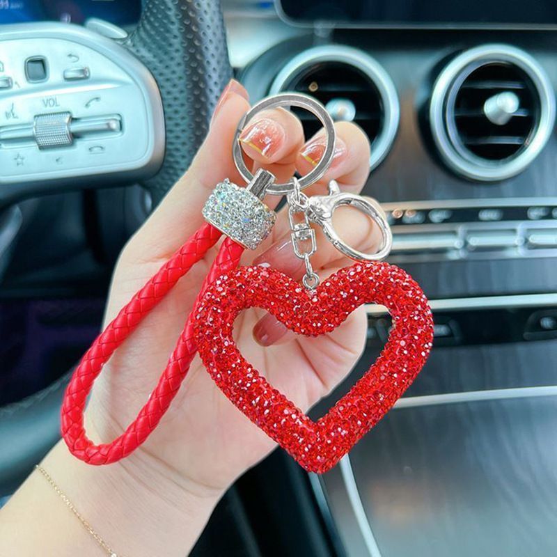 red heart keychain, hollowed-out clay keychain, full diamond keychain, car key accessory, women's fashion accessory, Australian fashion, gift for her, sparkly keychain, clay keyring - White - Size Simple buckle