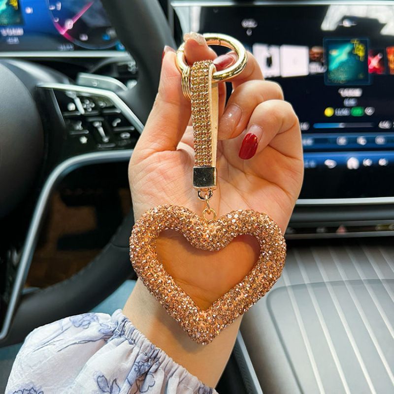 red heart keychain, hollowed-out clay keychain, full diamond keychain, car key accessory, women's fashion accessory, Australian fashion, gift for her, sparkly keychain, clay keyring - White - Size Simple buckle