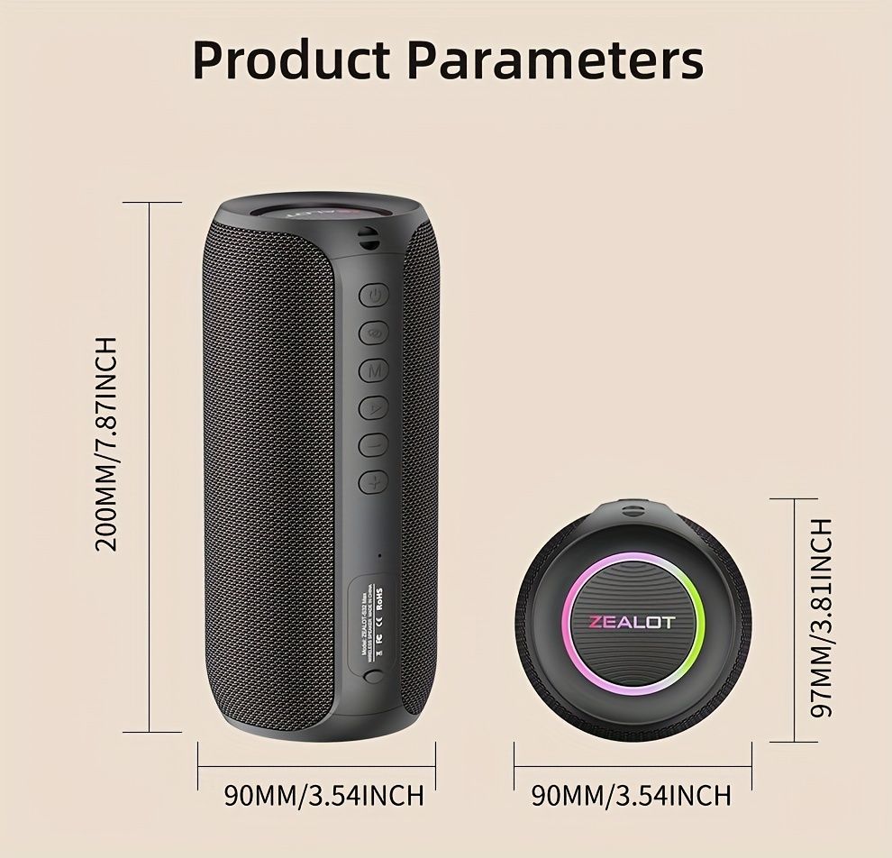 wireless bluetooth speaker, portable speaker, outdoor speaker, waterproof speaker, RGB light speaker, bass heavy speaker, camping speaker, beach speaker, Australia outdoor audio - Black - Size IPX7