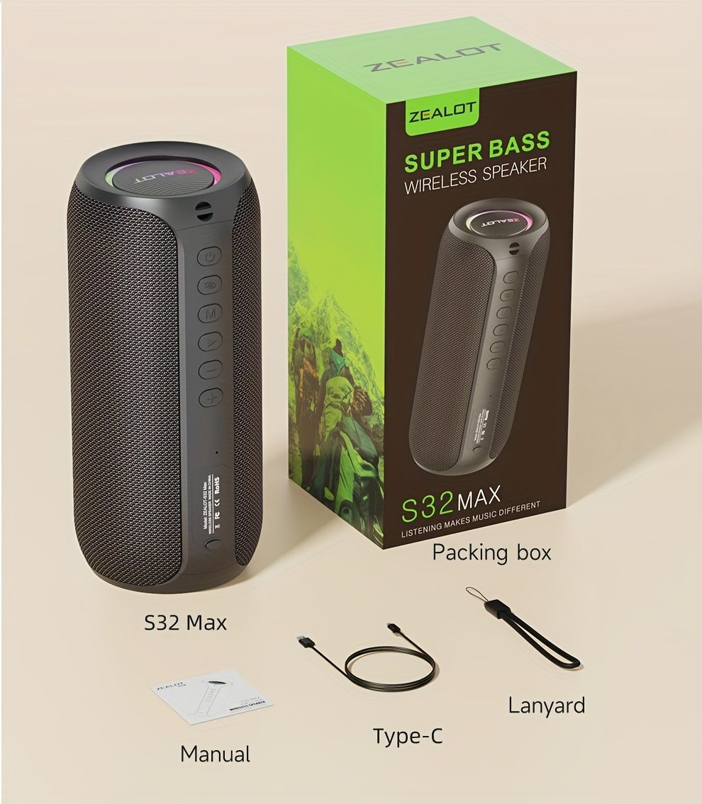 wireless bluetooth speaker, portable speaker, outdoor speaker, waterproof speaker, RGB light speaker, bass heavy speaker, camping speaker, beach speaker, Australia outdoor audio - Black - Size IPX7