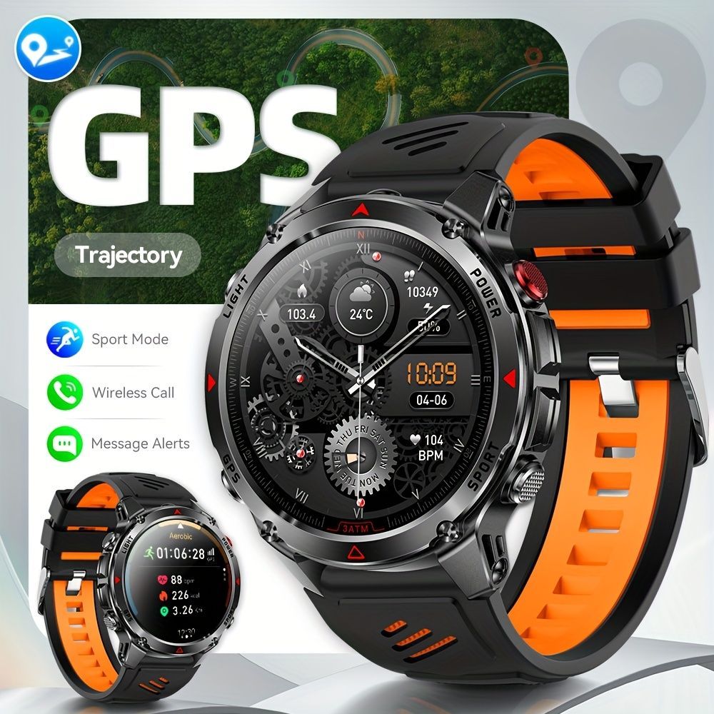 Men'S Outdoor Smart Watch GPS Sports Watch Water-Resistant Smart Watch Wireless - Black orange - Size 01