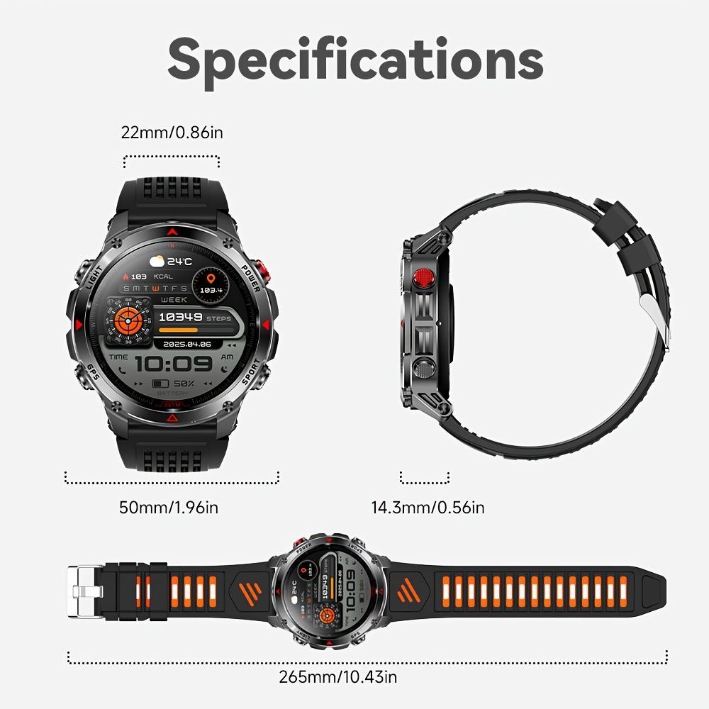 Men'S Outdoor Smart Watch GPS Sports Watch Water-Resistant Smart Watch Wireless - Gray-orange - Size 01