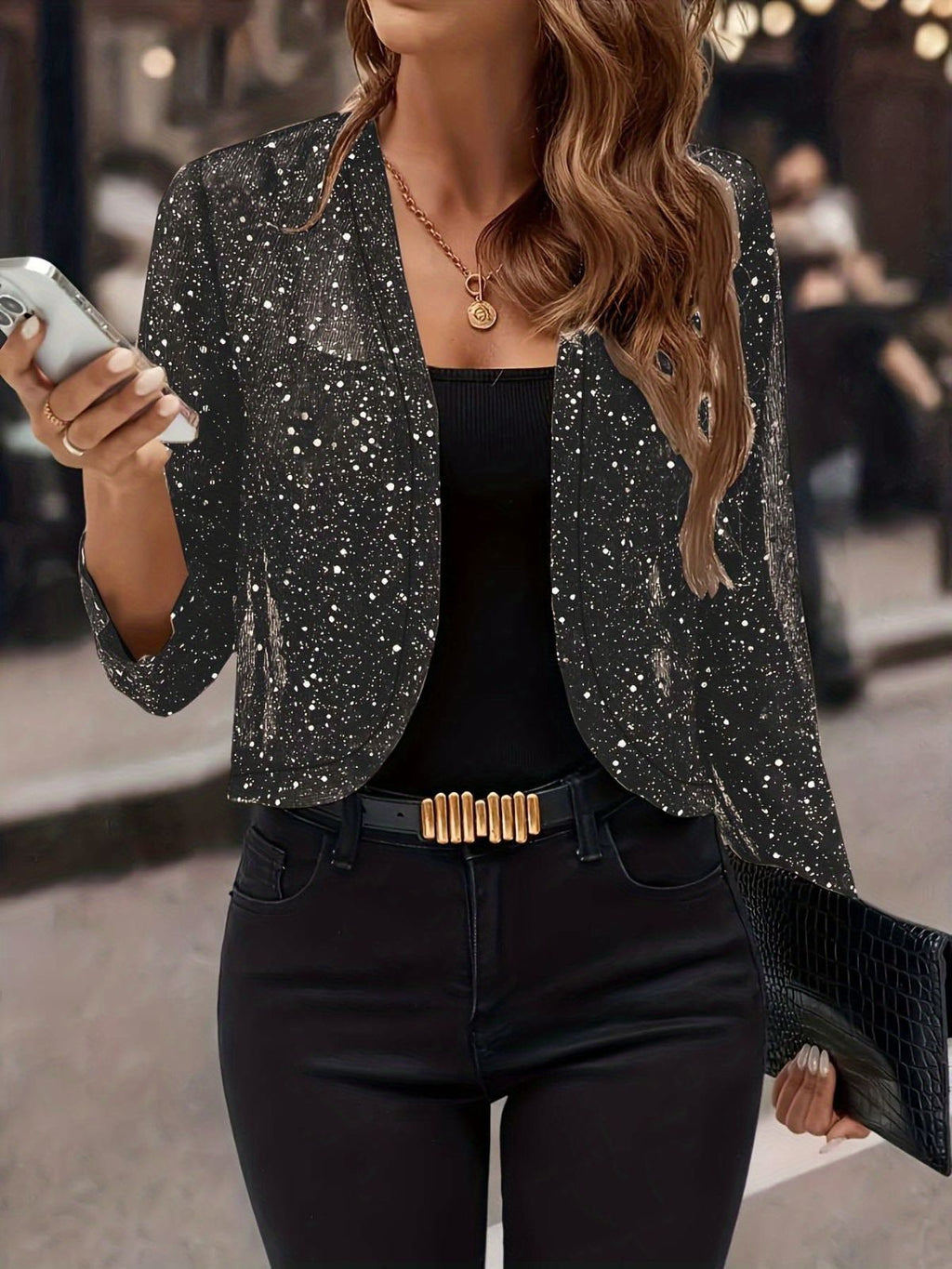 Sparkly Women'S Jacket Sheer Jacket Women'S Outerwear Fashion Jacket Glamorous - White - Size M