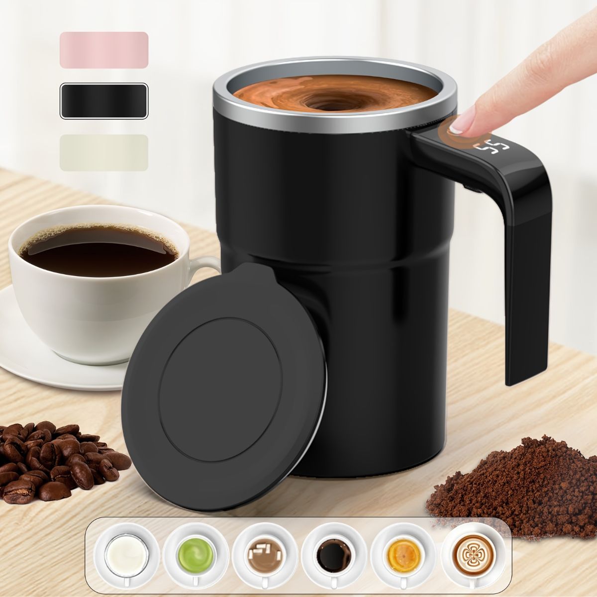 Self-Stirring Coffee Mug Automatic Stir Mug LED Temperature Mug Rechargeable - Pink - Size 380ML