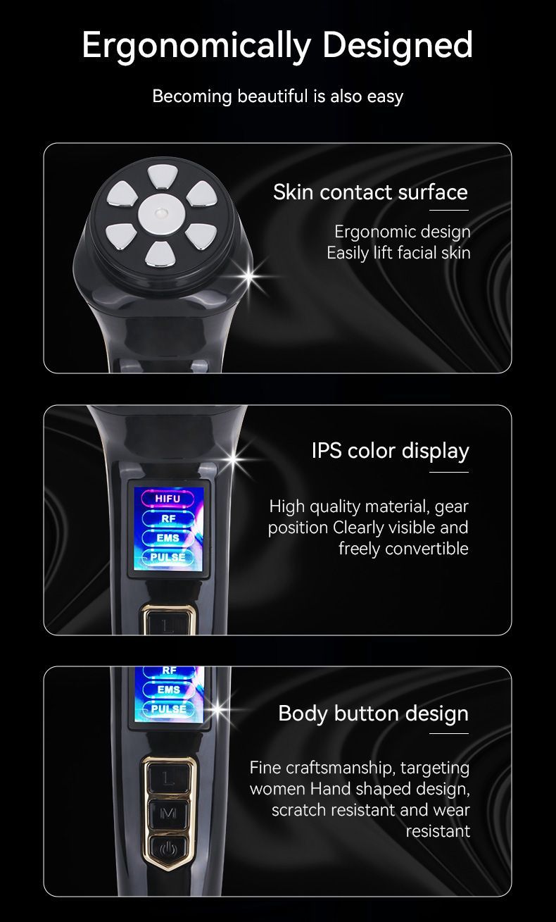 Facial Massager Device – Skin Care Tool for Anti-Aging– Face Lifting & Toning Massager for Hydration & Radiance – Home Spa for Women (Black)