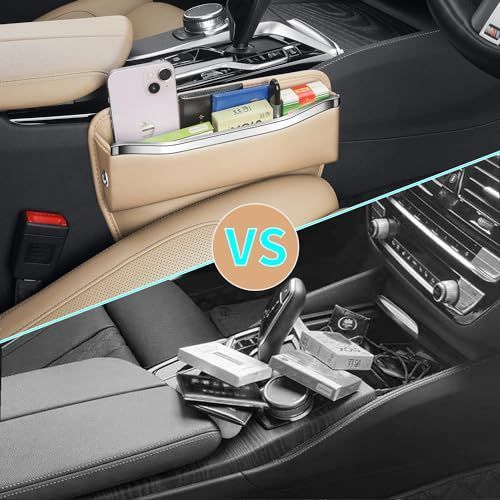 2Pack Car Seat Gap Filler Organizer - Leather Console Side Pocket Seat Storage - Stylish and Practical Car Accessories for Cars,SUV,Truck - Brown - Size 2 Pack
