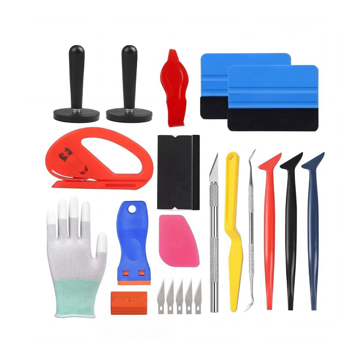 35Pcs Car Window Tint Kits, Automotive Glass Protective Film Tinting Tool with Squeegee Cutting Knife, Vehicle Window Vinyl Wrapping Installation Tint Set, Universal Fit - Multi-color - Size 35 Pcs