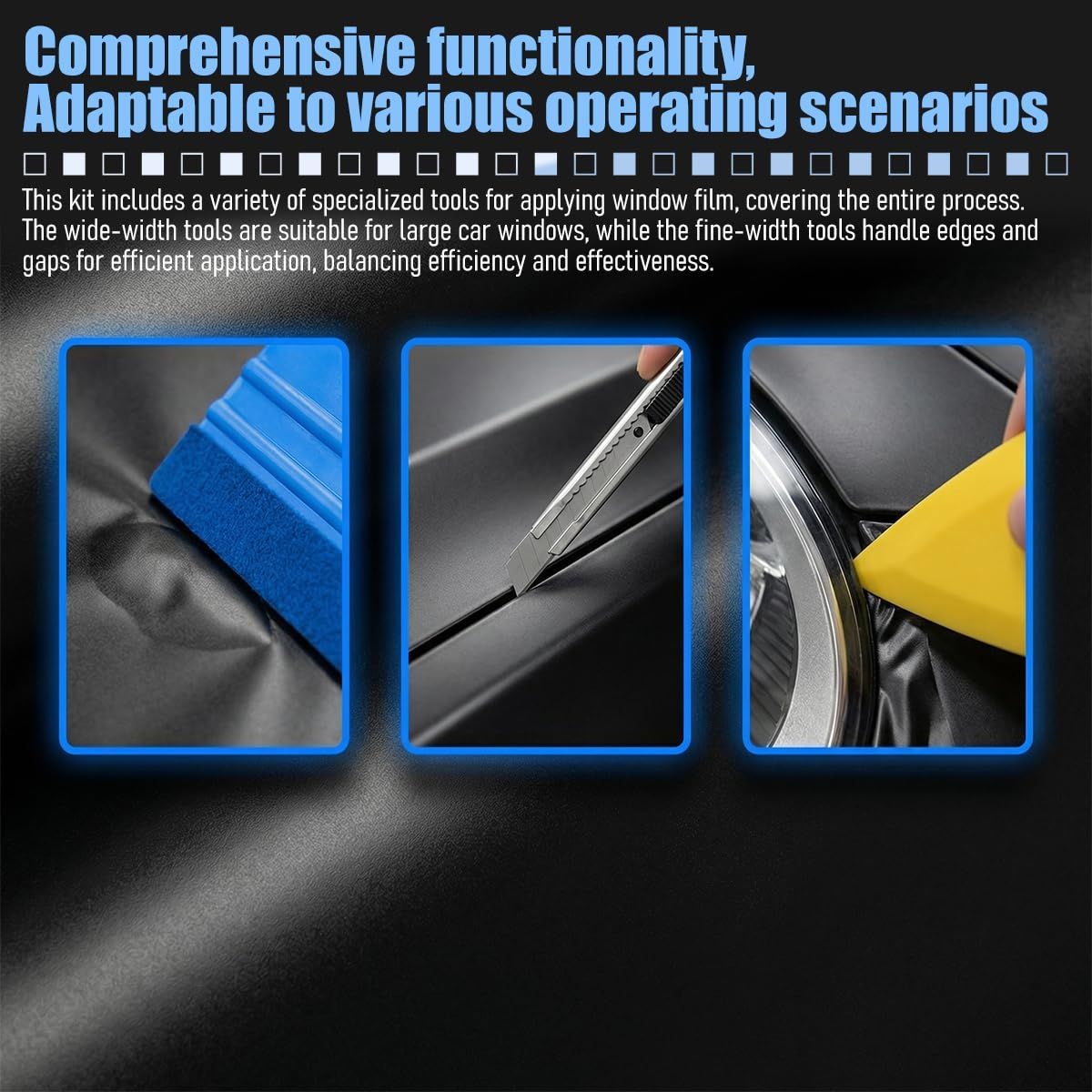 35Pcs Car Window Tint Kits, Automotive Glass Protective Film Tinting Tool with Squeegee Cutting Knife, Vehicle Window Vinyl Wrapping Installation Tint Set, Universal Fit - Multi-color - Size 35 Pcs