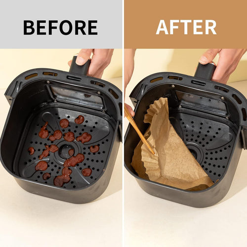 100-Pack Air Fryer Paper Liners – Rectangular Bowl-Style, Unbleached Kraft Paper, Heat-Resistant & Grease-Proof, Compatible with Most Dual-Basket Air Fryers, Ovens, Microwaves, and Instant Pots—Single-Use Convenience for Easy Cleanup (Brown)