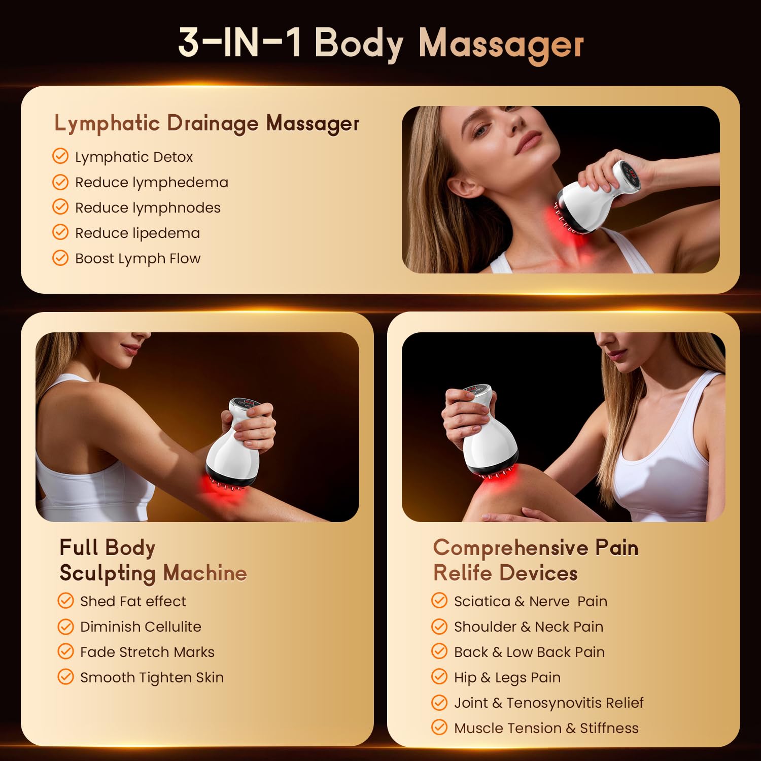 4-in-1 Cordless Body Sculpting Massager – Rechargeable Massage Tool with Heat, Light & Vibration for Skin Tightening & Relaxation (White)