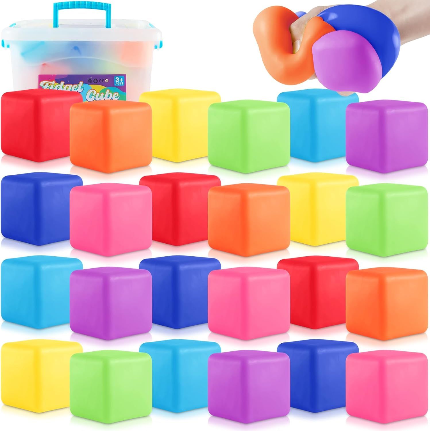 24 PCS Slow Rising Stress Cubes for Office & Classroom – Soft TPR Sensory Fidget Toys to Relieve Anxiety (Multicolor)
