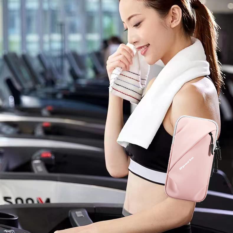 Universal Running Phone Arm Band – Waterproof, Dual Pocket, Adjustable Strap, Breathable Mesh, Fits Phones Up to 6.7 Inches, Crossbody & Waist Clip (Pink)