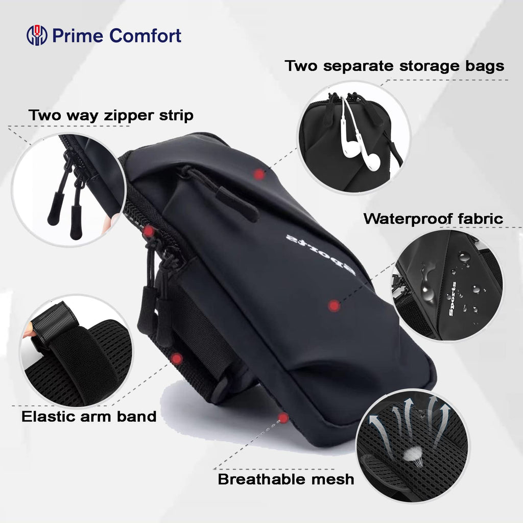 Universal Running Phone Arm Band – Waterproof, Dual Pocket, Adjustable Strap, Breathable Mesh, Fits Phones Up to 6.7 Inches, Crossbody & Waist Clip (Grey)