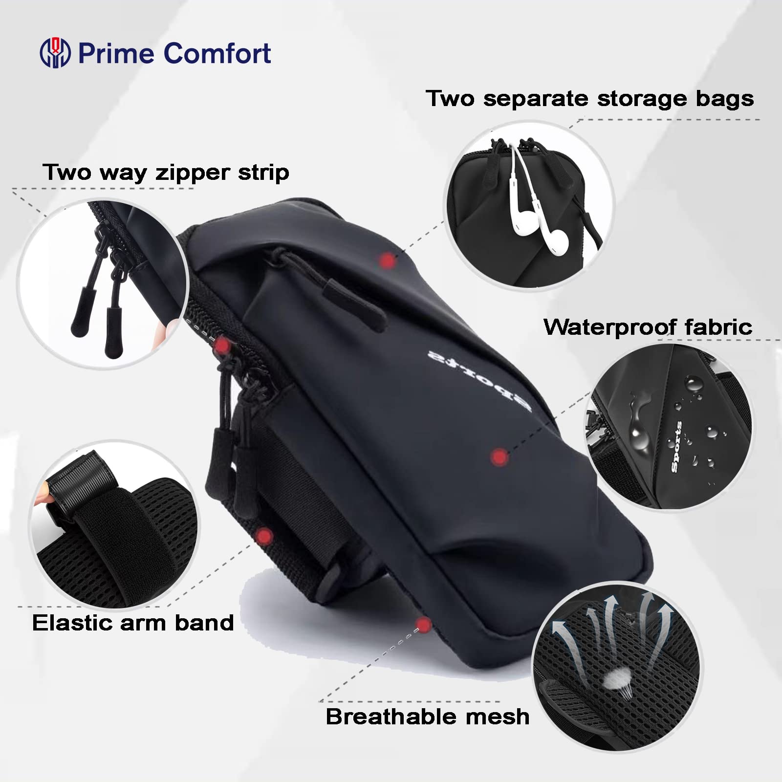 Universal Running Phone Arm Band – Waterproof, Dual Pocket, Adjustable Strap, Breathable Mesh, Fits Phones Up to 6.7 Inches, Crossbody & Waist Clip (Grey)
