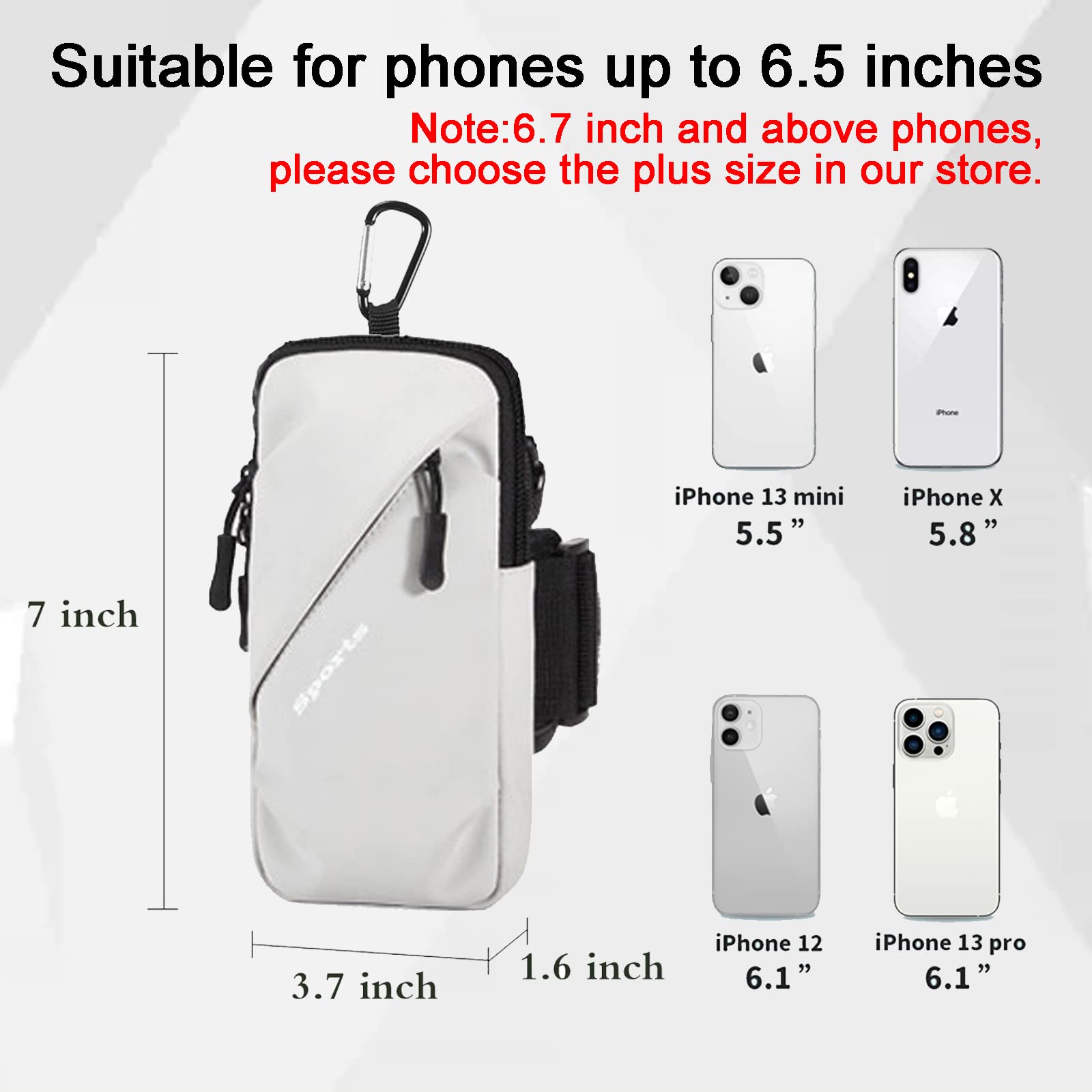Universal Running Phone Arm Band – Waterproof, Dual Pocket, Adjustable Strap, Breathable Mesh, Fits Phones Up to 6.7 Inches, Crossbody & Waist Clip (Grey)