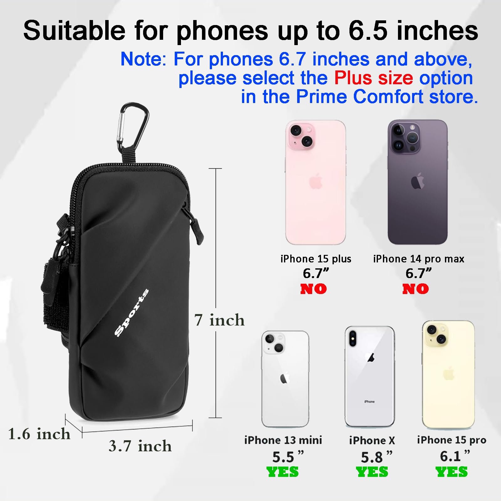 Universal Running Phone Arm Band – Waterproof, Dual Pocket, Adjustable Strap, Breathable Mesh, Fits Phones Up to 6.7 Inches, Crossbody & Waist Clip (Black)