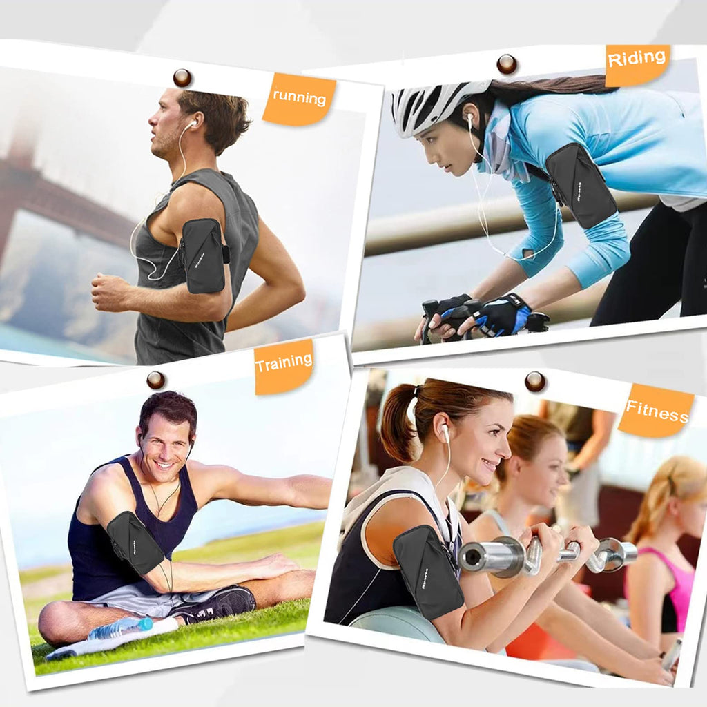 Universal Running Phone Arm Band – Waterproof, Dual Pocket, Adjustable Strap, Breathable Mesh, Fits Phones Up to 6.7 Inches, Crossbody & Waist Clip (Black)