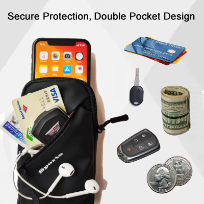 Universal Running Phone Arm Band – Waterproof, Dual Pocket, Adjustable Strap, Breathable Mesh, Fits Phones Up to 6.7 Inches, Crossbody & Waist Clip (Red)