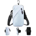Universal Running Phone Arm Band – Waterproof, Dual Pocket, Adjustable Strap, Breathable Mesh, Fits Phones Up to 6.7 Inches, Crossbody & Waist Clip (Light Blue)