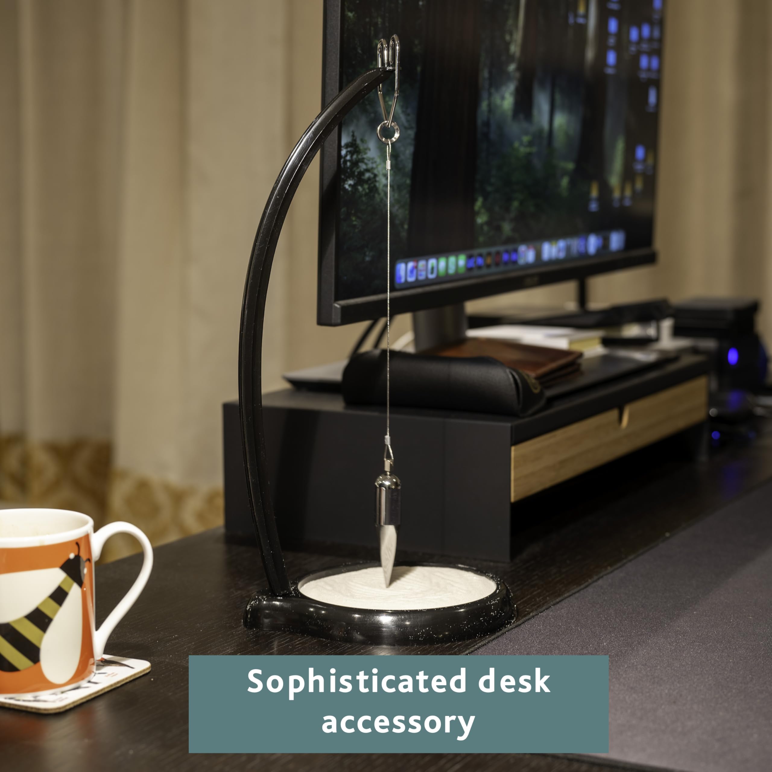 3D Sand Pendulum Desk Toy – Science Art Decor with Kinetic Sand Patterns, Earth Rotation Demo, Stress Relief for Office & Home (Black)