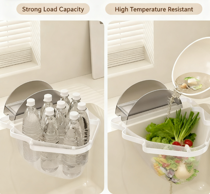 Kitchen Sink Filter Rack with 100 12cm*15cm Mesh Bags, Foldable Food Waste Strainer, Multi-functional Drain Basket（yellow）