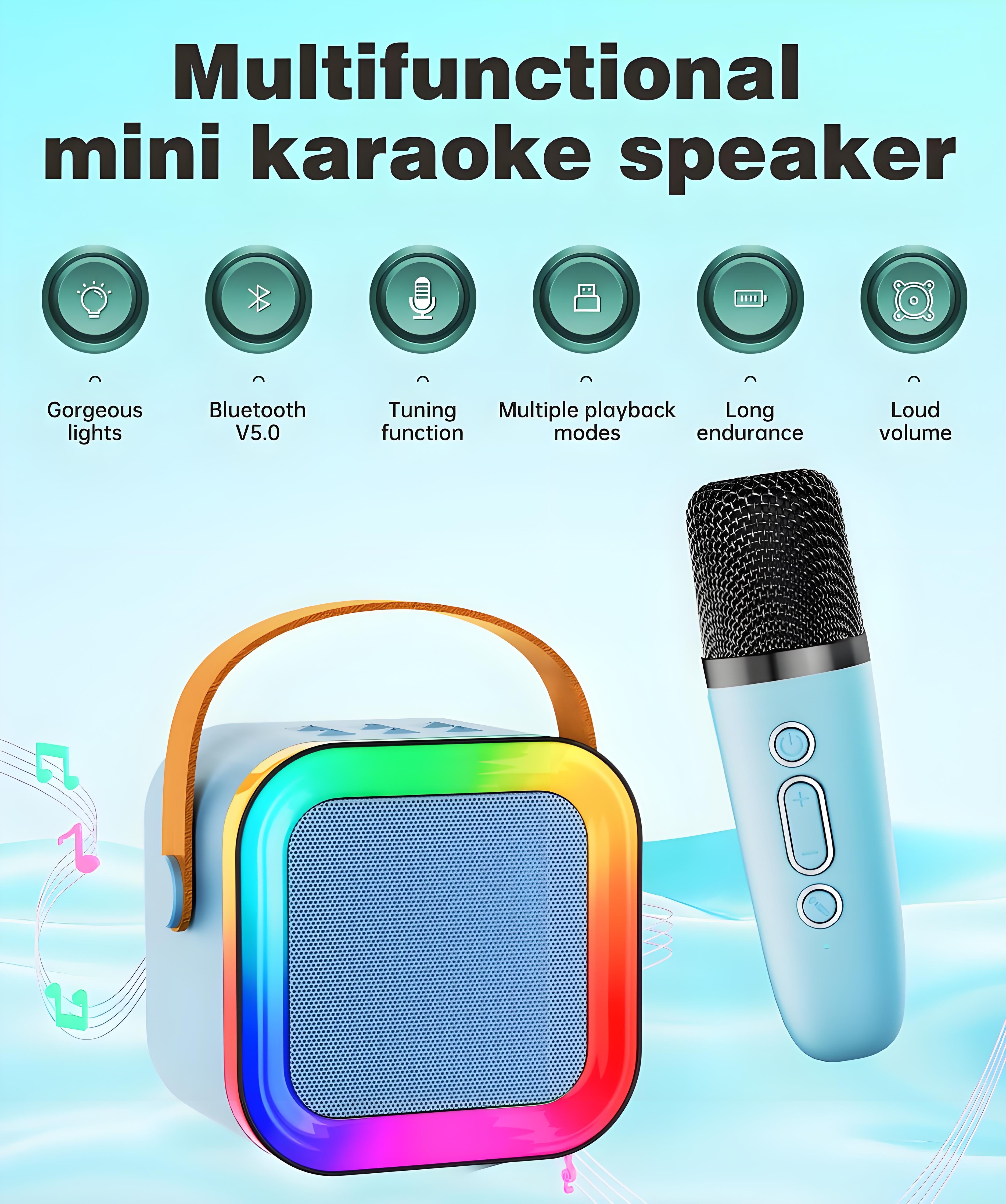 Black Mini Karaoke Machine with 2 Wireless Microphones: Portable Bluetooth Speaker for Kids & Adults, Ideal Gift for All Occasions
